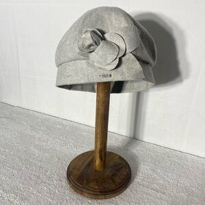 Delux Grey Wool Blend Cloche Hat with Flower Accent